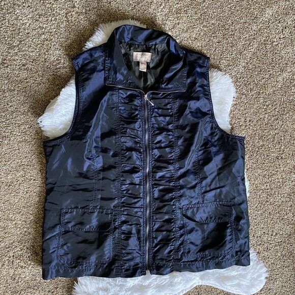 Chico’s Vest Windbreaker Swishy Blue Pockets Zip Front Lightweight Women’s XL - Picture 1 of 9